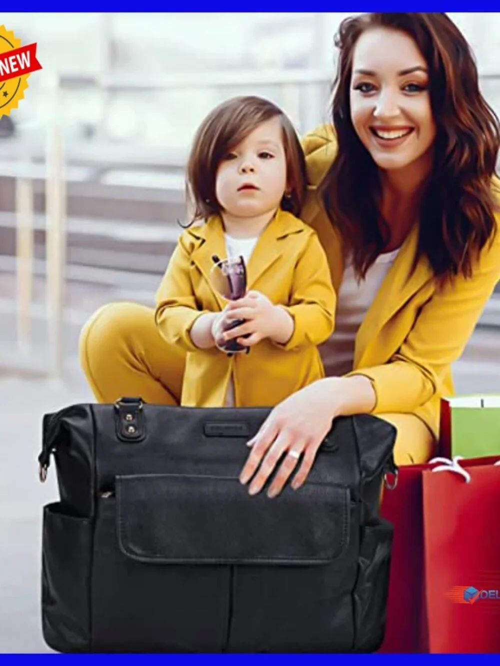 Large Leather Diaper Backpack Tote with 13 Pockets and Insulated Compartments